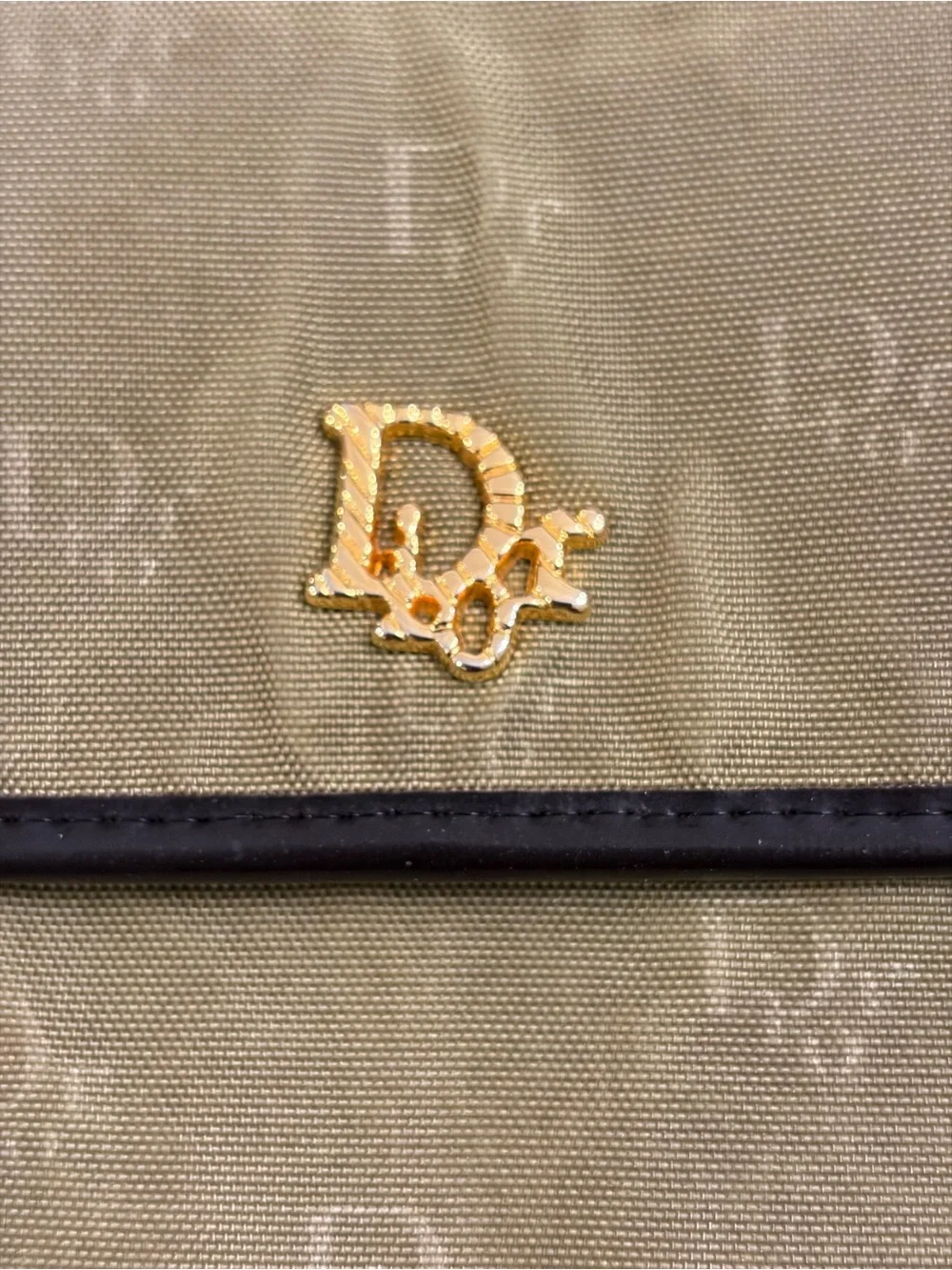 Dior Olive Green Canvas Clutch with Brown Trim